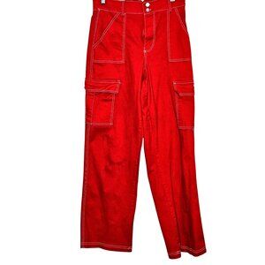 Y2K vintage inspired Cotton Cargo Pants With Contrast Stitching & Multiple Pocke